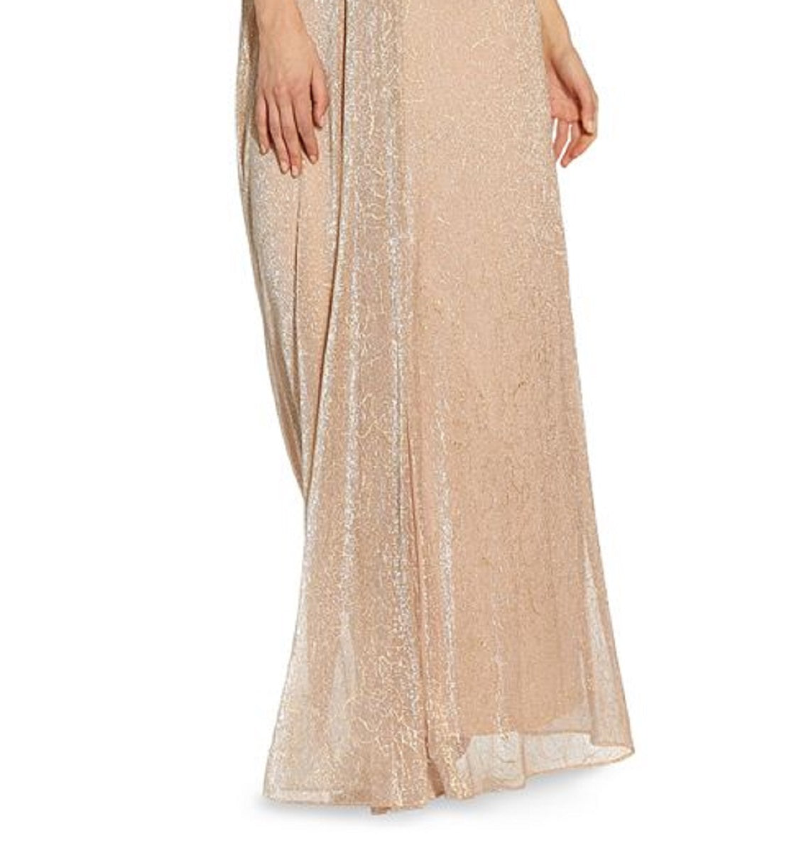 Vestido longo feminino Adrianna Papell com drapeado em malha metálica, marrom, tamanho 4