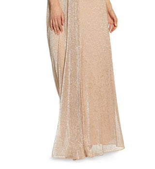 Adrianna Papell Women's Metallic Mesh Drape A Line Gown Brown Size 4