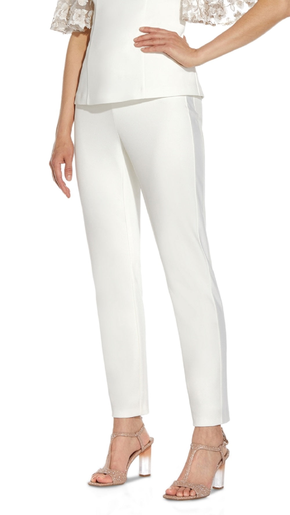 Adrianna Papell Blusa feminina bordada Illusion, branca, tamanho 4
