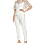 Adrianna Papell Blusa feminina bordada Illusion, branca, tamanho 4