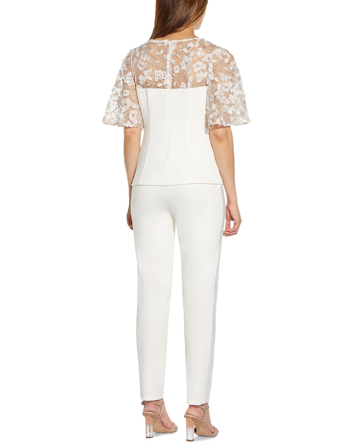 Adrianna Papell Blusa Ilusão Bordada Feminina Branca Tamanho 10