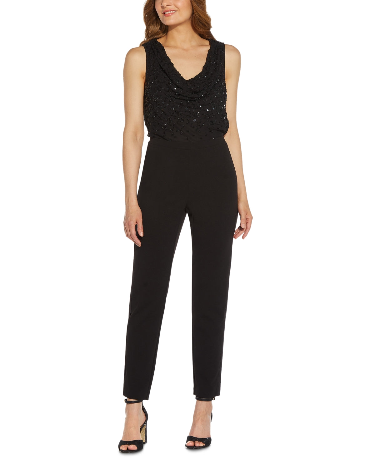 Calça de smoking feminina Adrianna Papell, justa, preta, tamanho 6