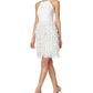 Vestido justo com acabamento em penas feminino Aidan By Aidan Mattox, branco, tamanho 0