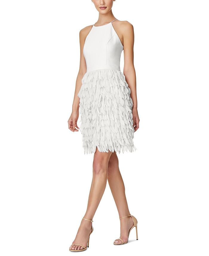 Vestido justo com acabamento em penas feminino Aidan By Aidan Mattox, branco, tamanho 0