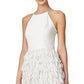 Vestido justo com acabamento em penas feminino Aidan By Aidan Mattox, branco, tamanho 0