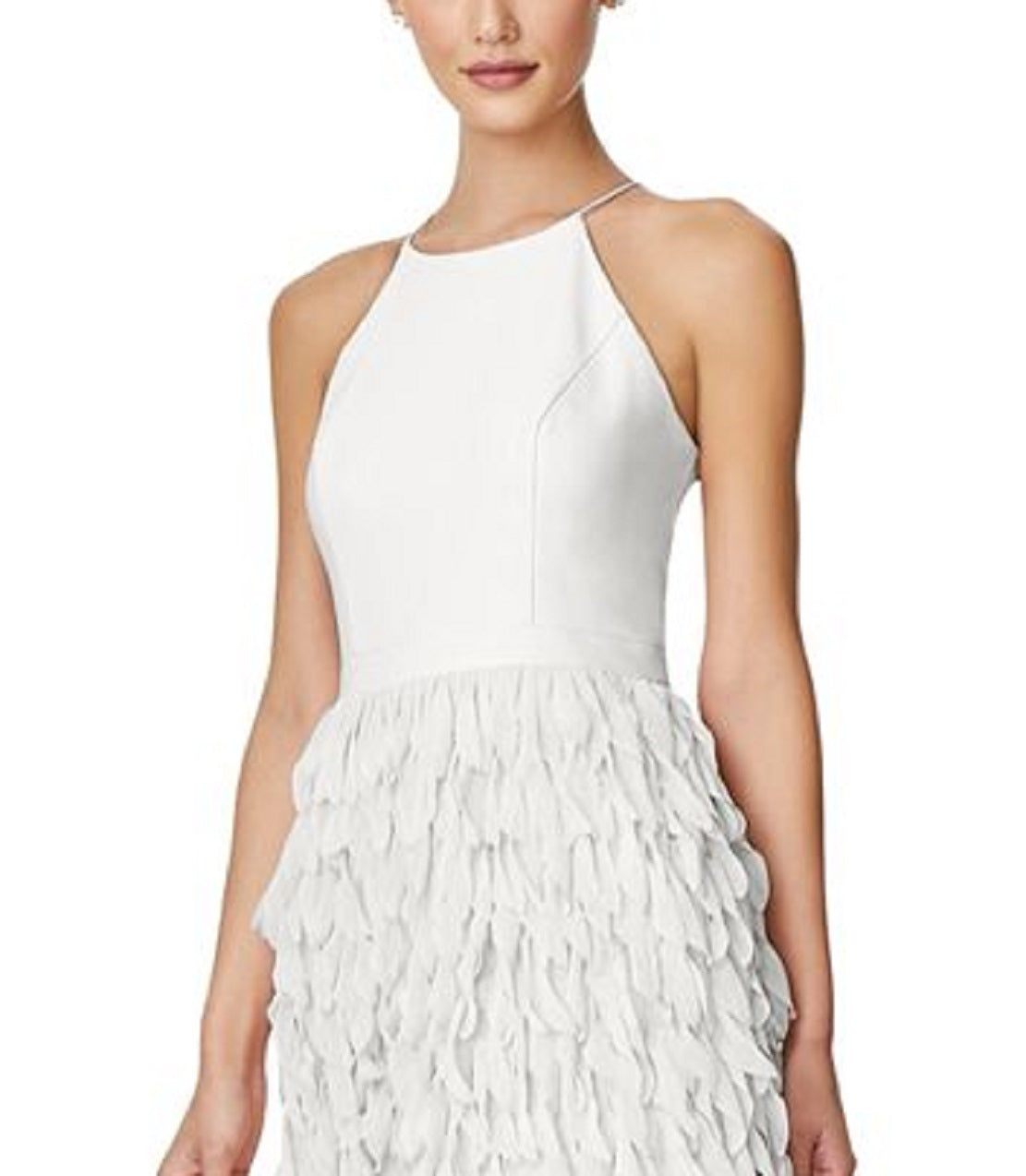 Vestido justo com acabamento em penas feminino Aidan By Aidan Mattox, branco, tamanho 0