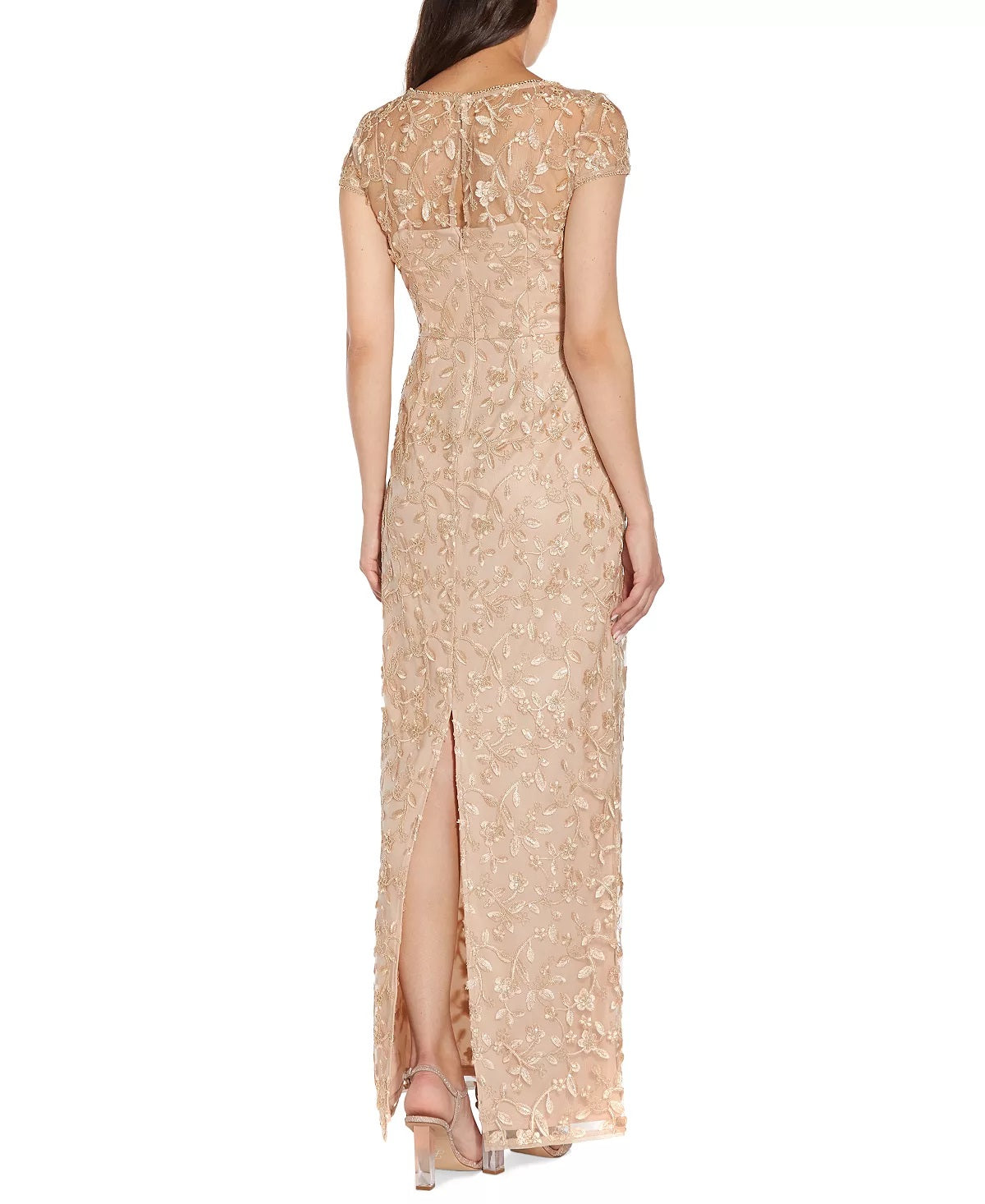 Vestido feminino metálico bordado Adrianna Papell, marrom, tamanho 0