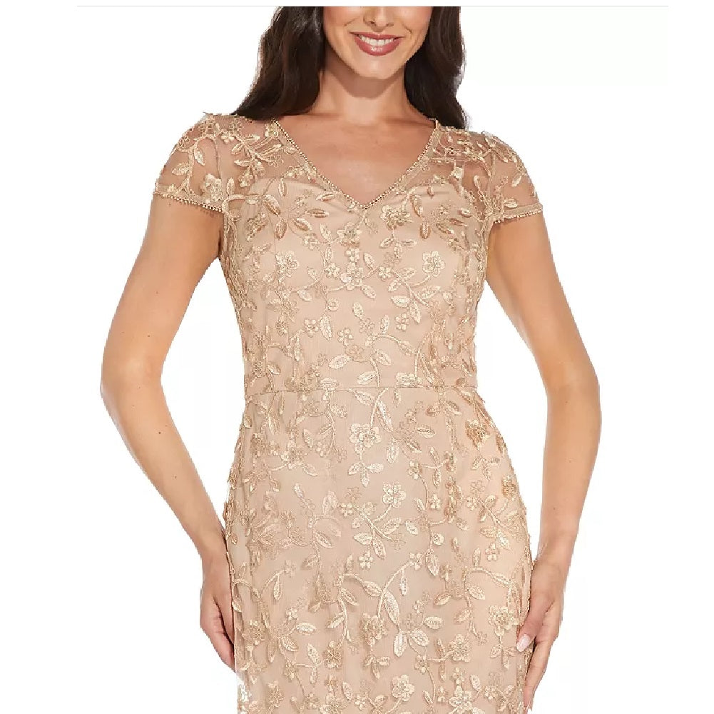 Vestido feminino metálico bordado Adrianna Papell, marrom, tamanho 0