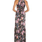 Vestido de noite longo com decote halter, sem mangas, com recortes florais, forro em camadas, preto, tamanho 6, da Aidan By Aidan Mattox
