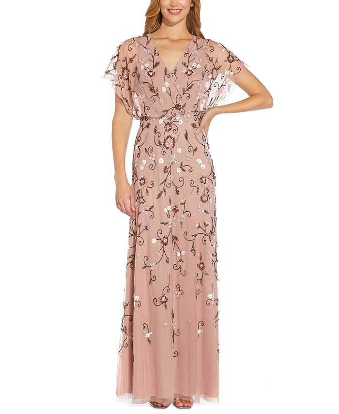 Vestido feminino Adrianna Papell com lantejoulas e contas, rosa, tamanho 6