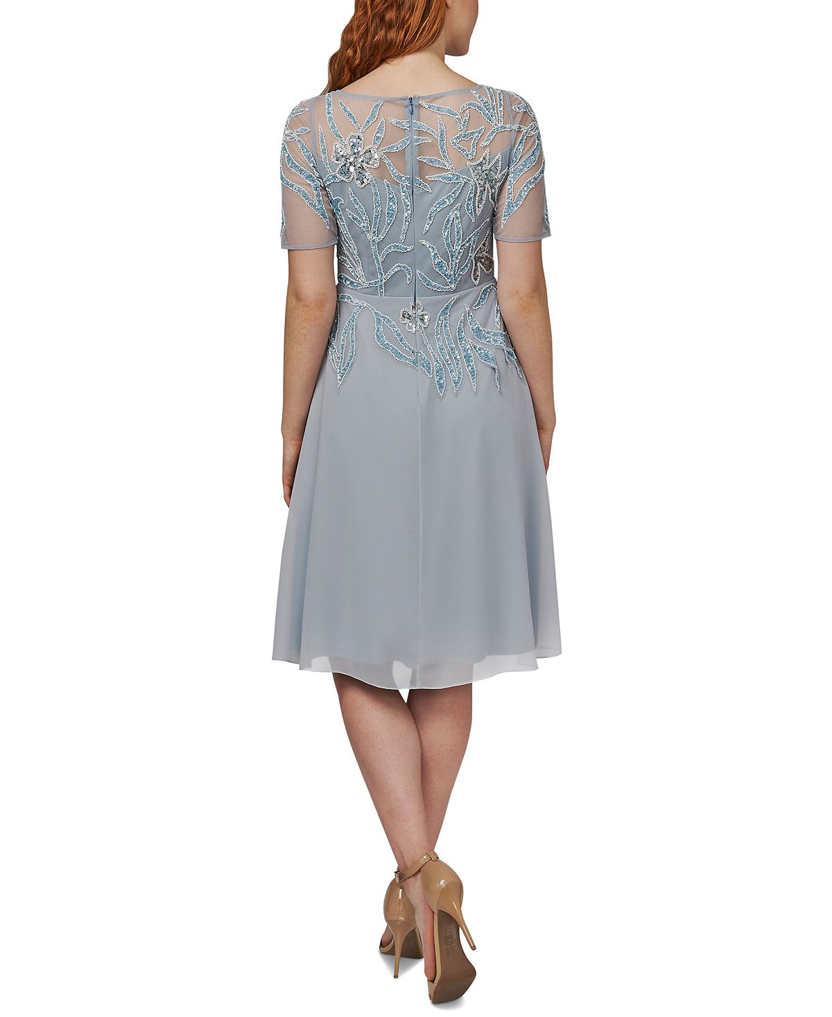 Vestido de coquetel feminino Adrianna Papell com contas, azul, tamanho 4