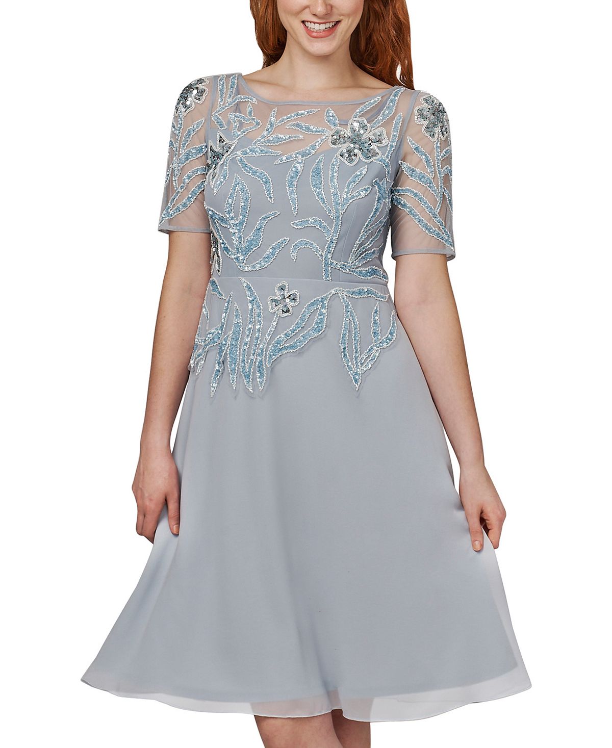 Vestido de coquetel feminino Adrianna Papell com contas, azul, tamanho 4