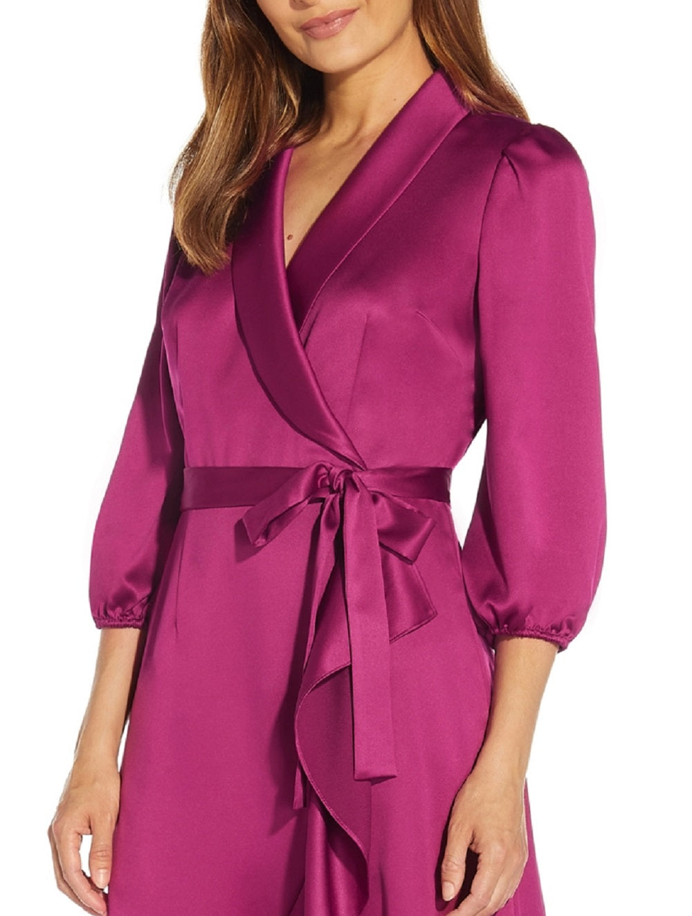 Vestido feminino Adrianna Papell de cetim crepe falso, roxo, tamanho 14