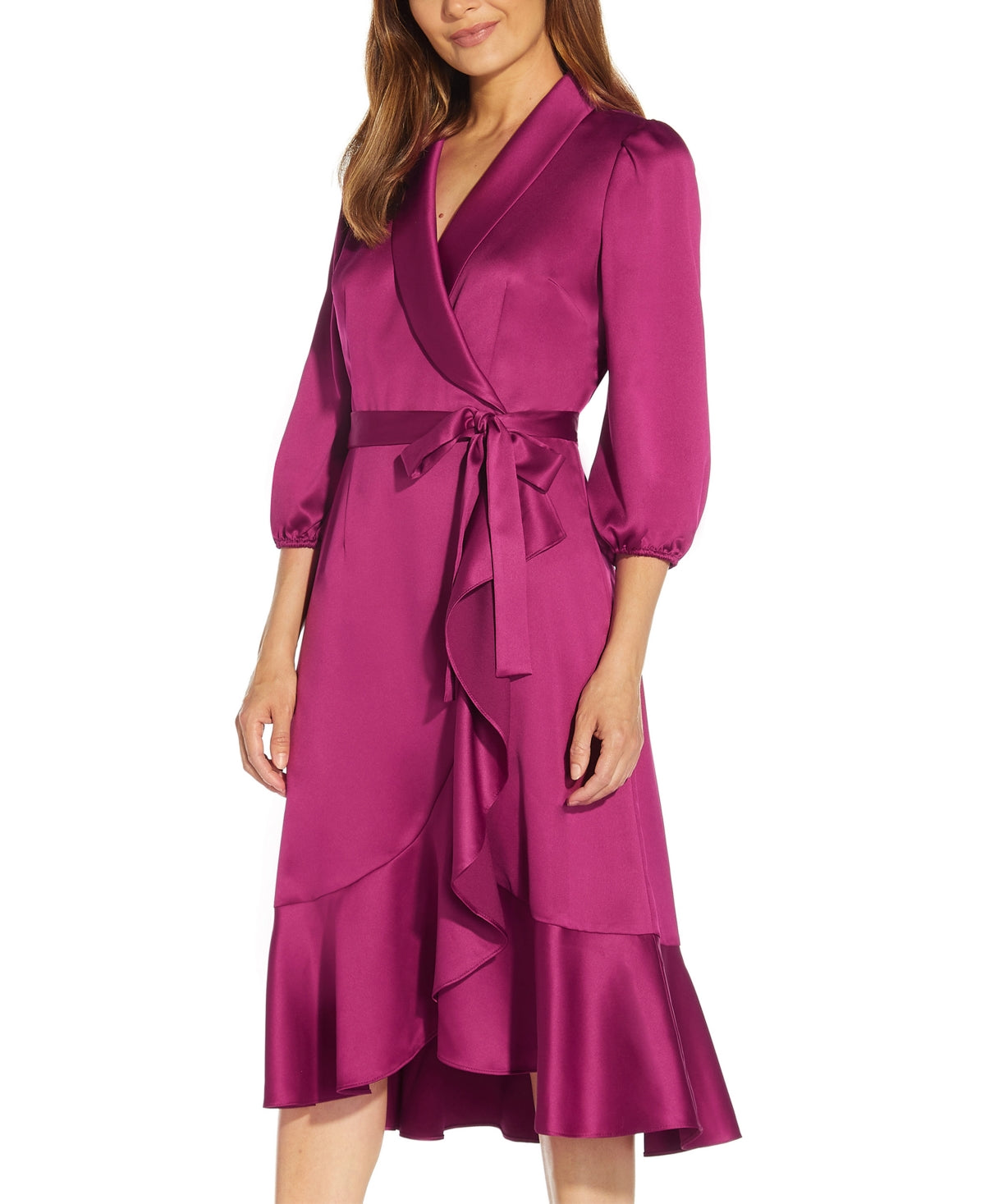 Vestido feminino Adrianna Papell de cetim crepe falso, roxo, tamanho 14
