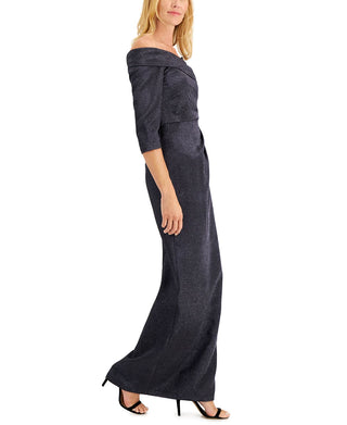Adrianna Papell Women's Off The Shoulder Gown Gray Size 16