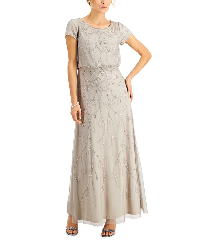 Vestido blusão feminino com detalhes embelezados, cinza, tamanho 4, da Papell Studio