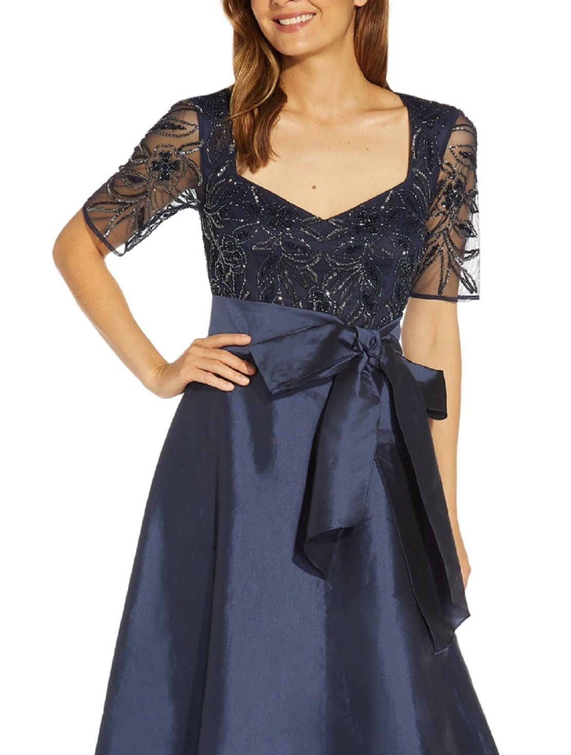 Vestido de baile feminino Adrianna Papell com corpete adornado, azul, tamanho 2