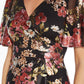 Vestido envelope feminino Adrianna Papell com estampa floral drapeada e estampa de flores artificiais, preto, tamanho 14W