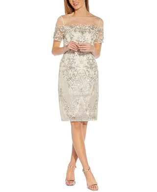 Adrianna Papell Women's Embellished Sheath Dress Brown Size 12