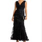 Vestido sereia com apliques florais femininos Aidan By Aidan Mattox, preto, tamanho 8