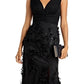 Vestido sereia com apliques florais femininos Aidan By Aidan Mattox, preto, tamanho 8