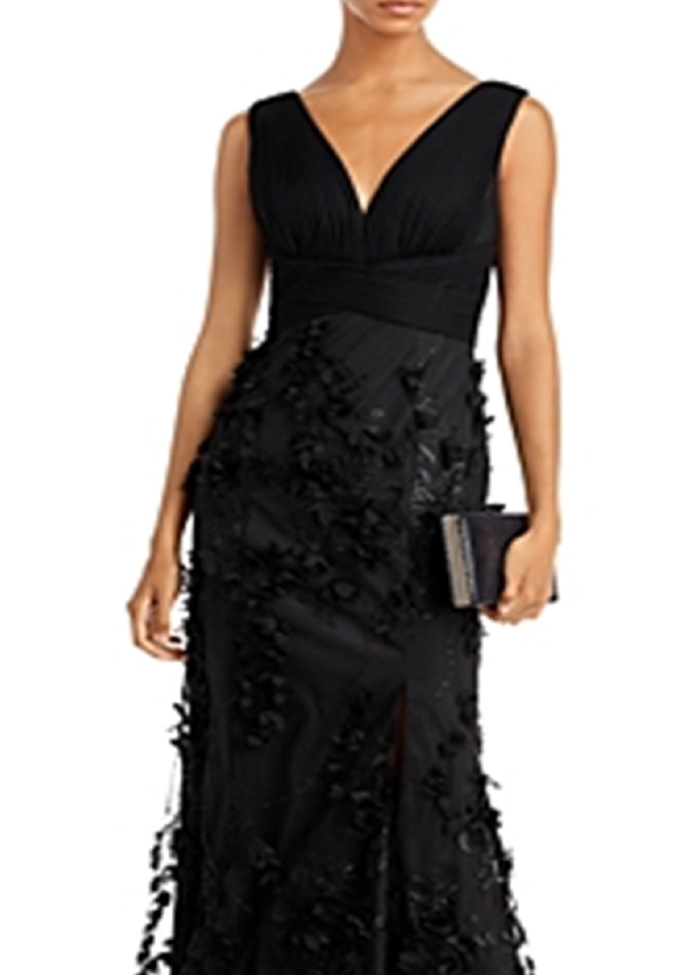 Vestido sereia com apliques florais femininos Aidan By Aidan Mattox, preto, tamanho 8