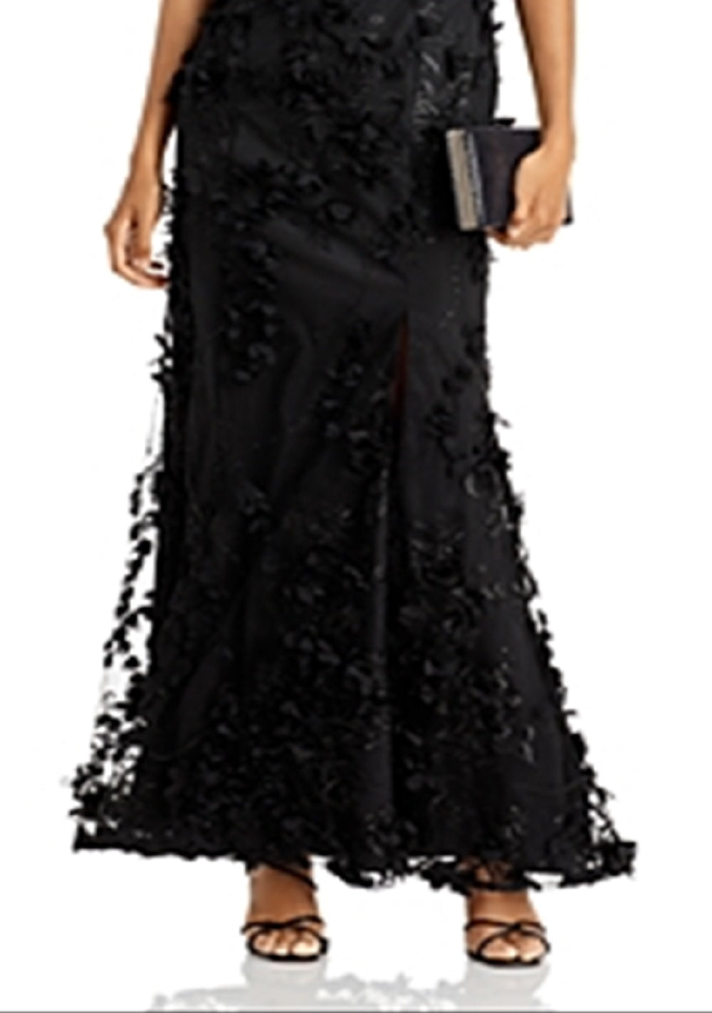 Vestido sereia com apliques florais femininos Aidan By Aidan Mattox, preto, tamanho 8