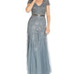 Vestido feminino Adrianna Papell com decote em V e detalhes em azul, tamanho 4