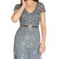 Vestido feminino Adrianna Papell com decote em V e detalhes em azul, tamanho 4