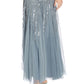 Vestido feminino Adrianna Papell com decote em V e detalhes em azul, tamanho 4