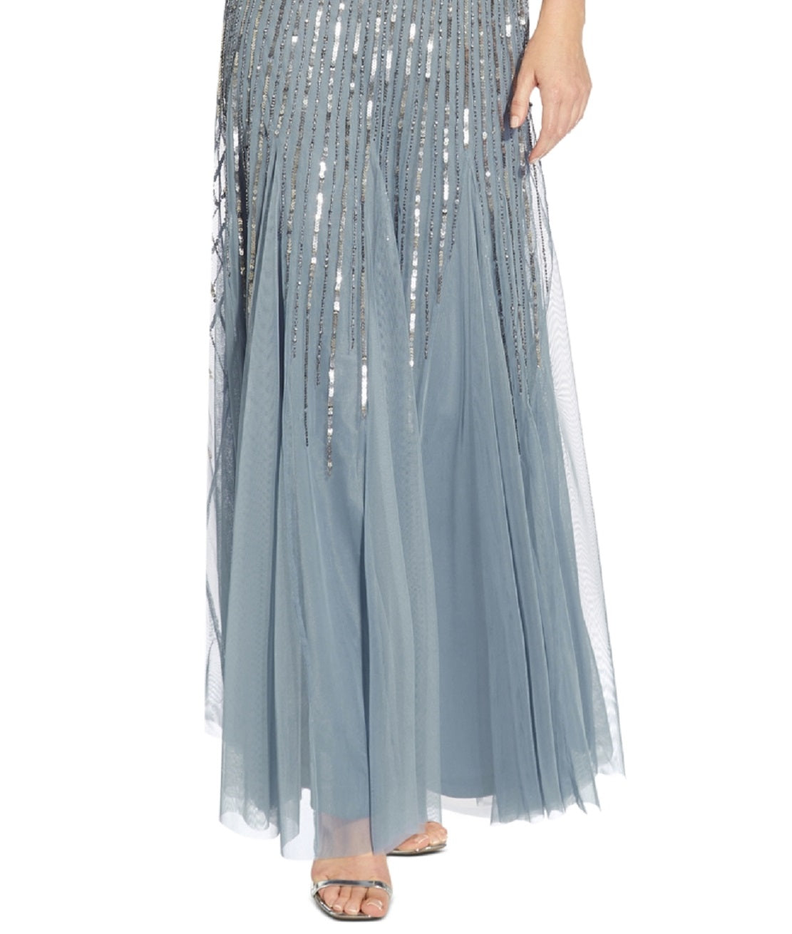 Vestido feminino Adrianna Papell com decote em V e detalhes em azul, tamanho 4