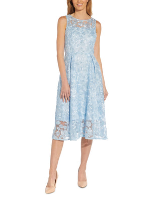 Adrianna Papell Women's Floral Embroidered Fit & Flare Midi Dress Blue Size 14