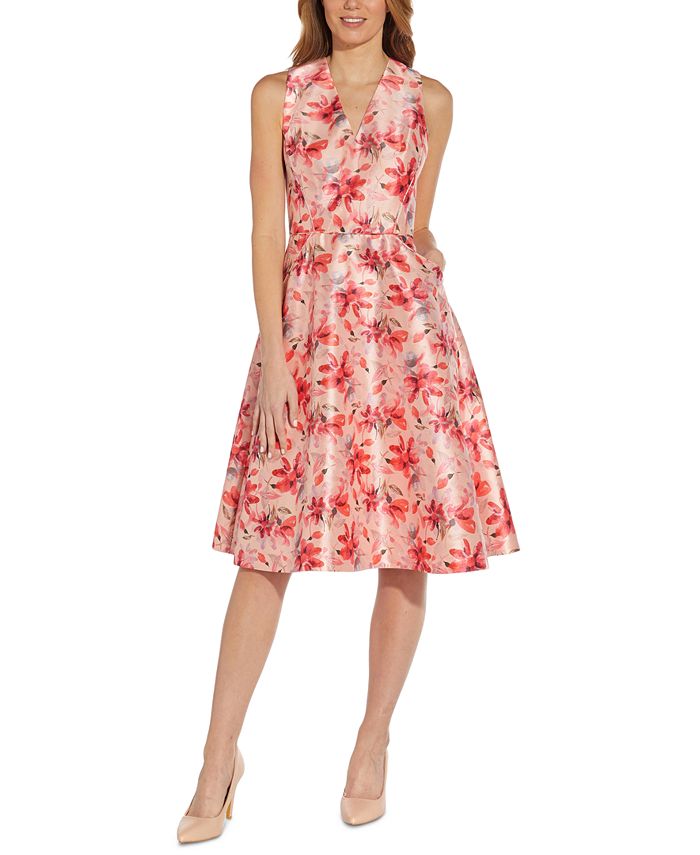 Vestido floral feminino Adrianna Papell, ajuste evasê, rosa, tamanho 8