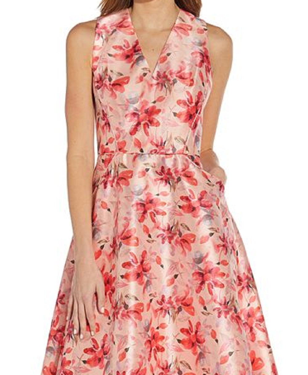Vestido floral feminino Adrianna Papell, ajuste evasê, rosa, tamanho 8