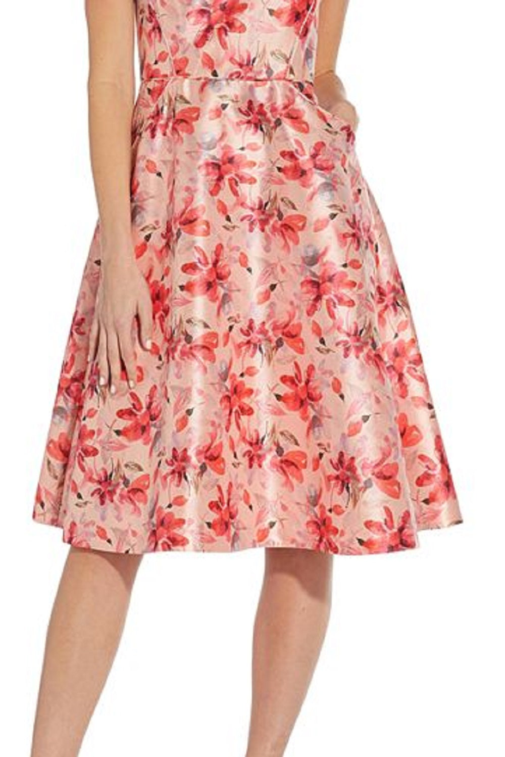 Vestido floral feminino Adrianna Papell, ajuste evasê, rosa, tamanho 8