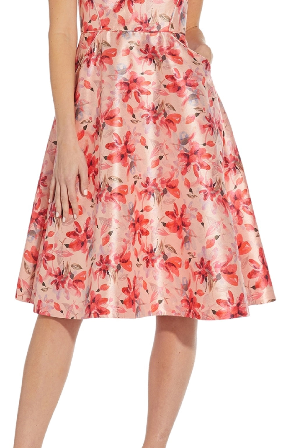 Vestido floral feminino Adrianna Papell, ajuste evasê, rosa, tamanho 16