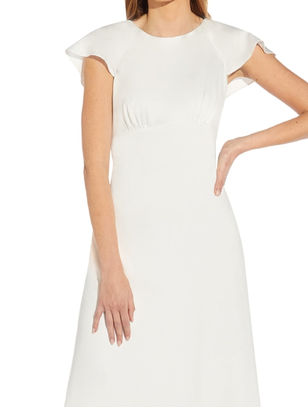 Vestido midi de crepe de cetim com babados Adrianna Papell feminino, branco, tamanho 2