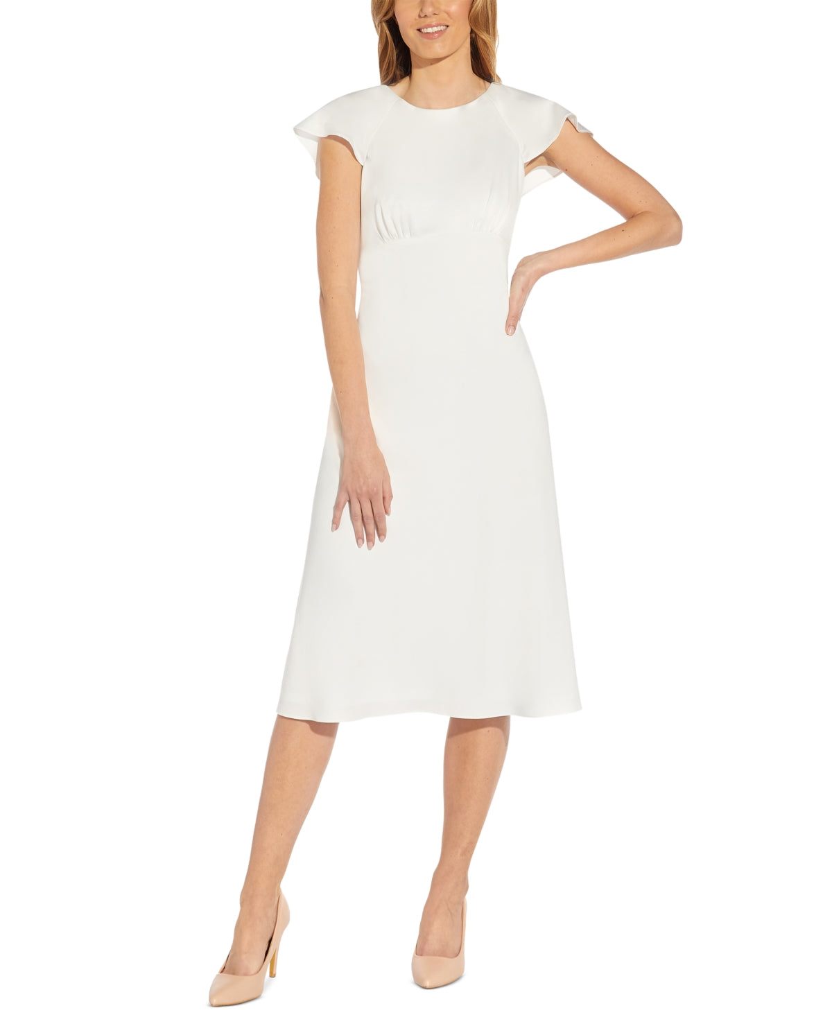 Vestido midi de crepe de cetim com babados Adrianna Papell feminino, branco, tamanho 2