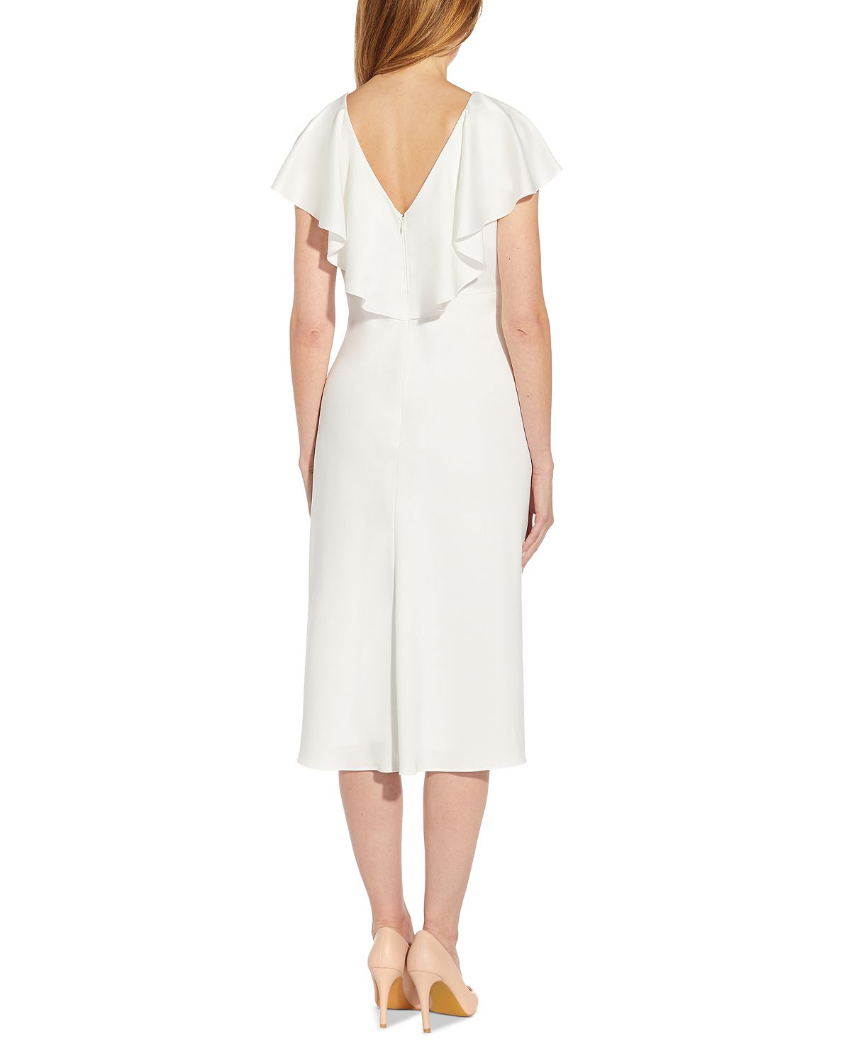 Vestido midi de crepe de cetim com babados Adrianna Papell feminino, branco, tamanho 12