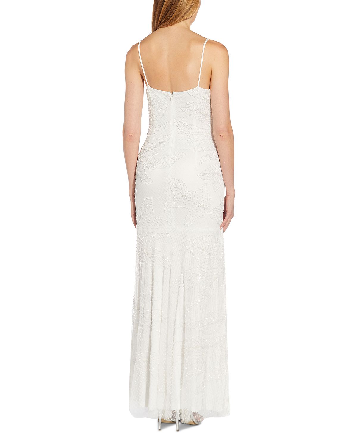 Vestido feminino Adrianna Papell com decote em V e detalhes em branco, tamanho 0