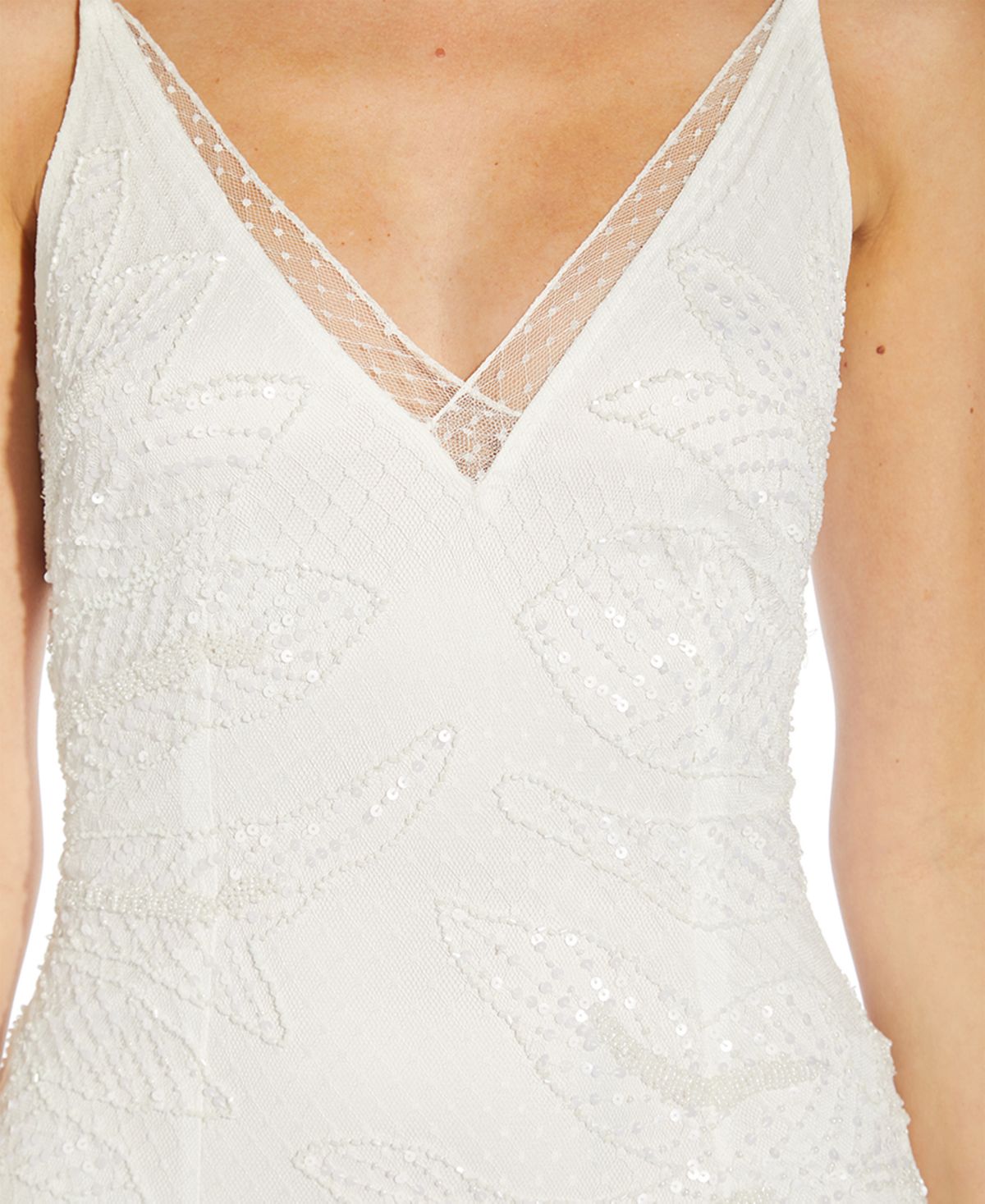 Vestido feminino Adrianna Papell com decote em V e detalhes em branco, tamanho 0
