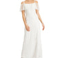 Vestido feminino Adrianna Papell com decote profundo e contas, branco, tamanho 10
