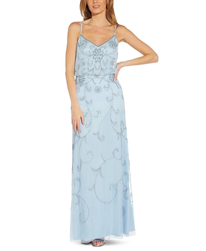 Vestido Blusão Feminino Adrianna Papell Azul Embelezado Tamanho 10