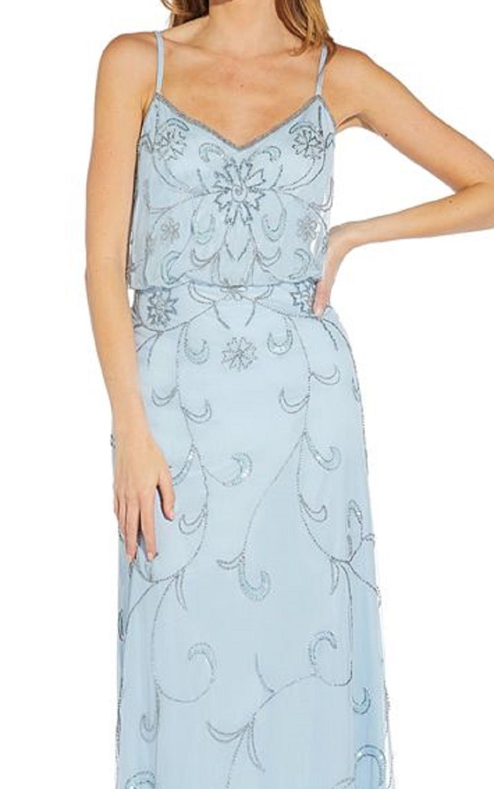Vestido Blusão Feminino Adrianna Papell Azul Embelezado Tamanho 10