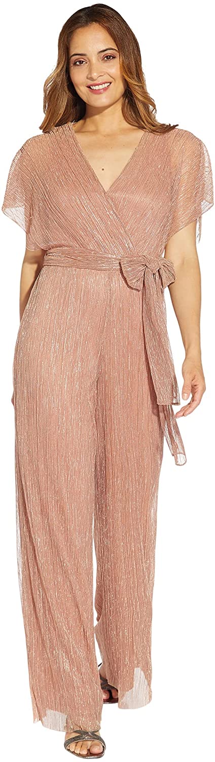Macacão feminino Adrianna Papell com mangas esvoaçantes e sobrepeliz, rosa, tamanho 10