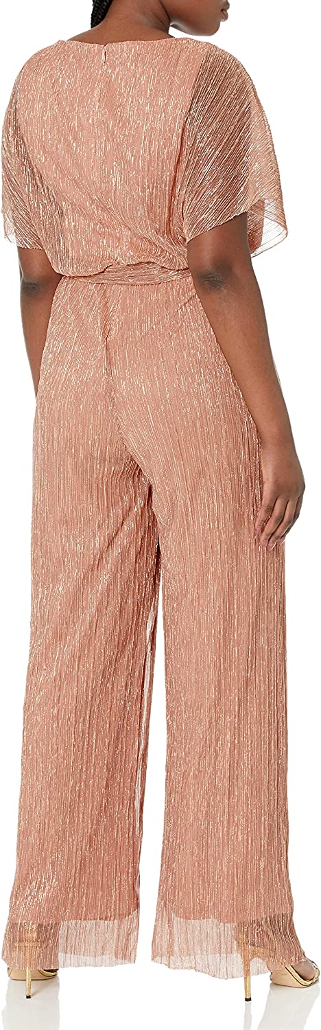 Macacão feminino Adrianna Papell com mangas esvoaçantes e sobrepeliz, rosa, tamanho 10