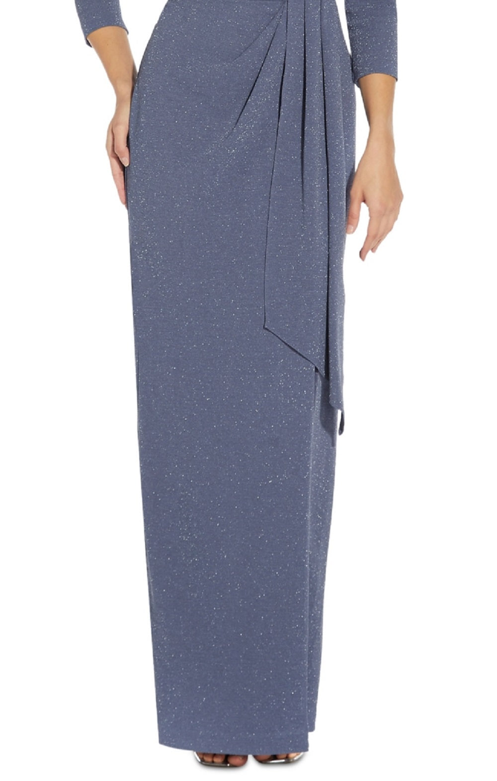 Vestido feminino Adrianna Papell com cintura franzida e acabamento metálico, azul, tamanho 4