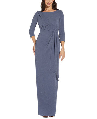 Adrianna Papell Women's Gathered Waist Metallic Threaded Gown Blue Size 8
