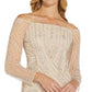 Adrianna Papell Blusa feminina com miçangas e ombro de fora, bege, tamanho 16
