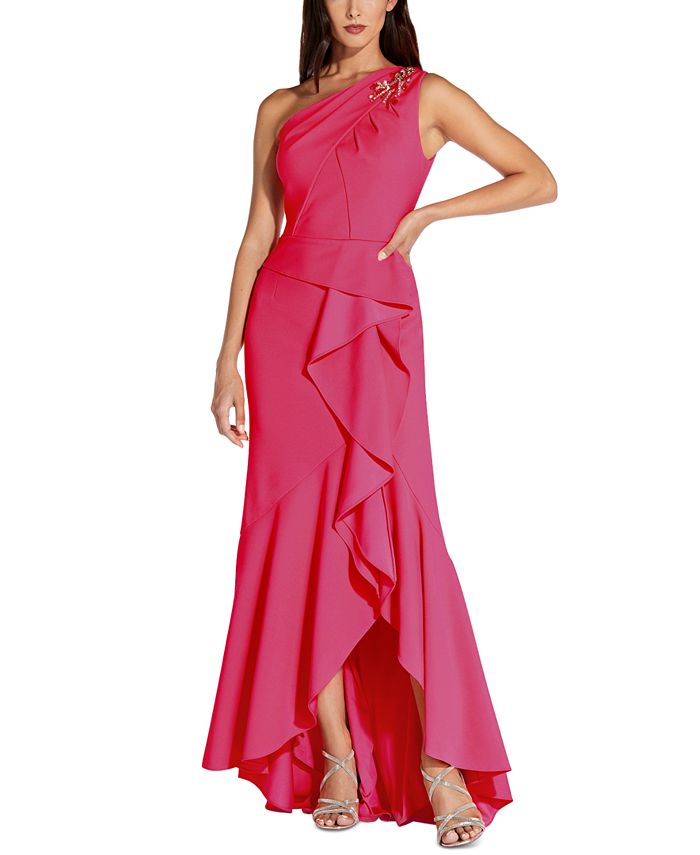 Vestido feminino Adrianna Papell com um ombro só e babados, rosa, tamanho 4